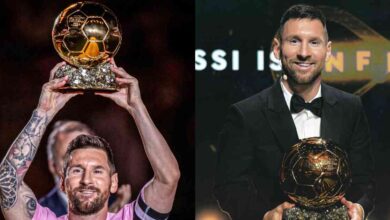 Lionel Messi with his Ballon d'Or. (Source: ESPN)