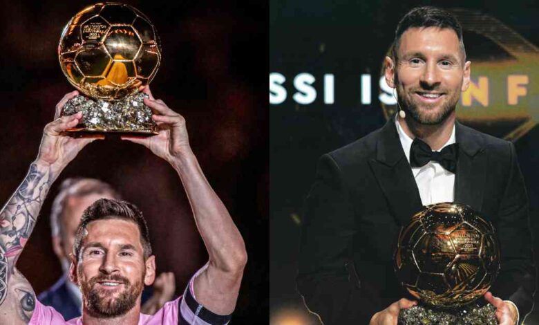 Lionel Messi with his Ballon d'Or. (Source: ESPN)