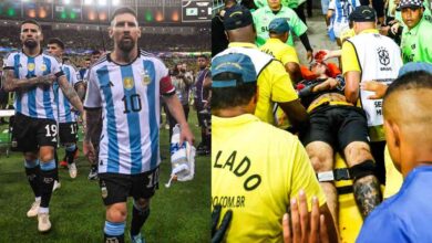 Lionel Messi and Nicholas Otamendi running towards the brawl. (Source: ESPN)