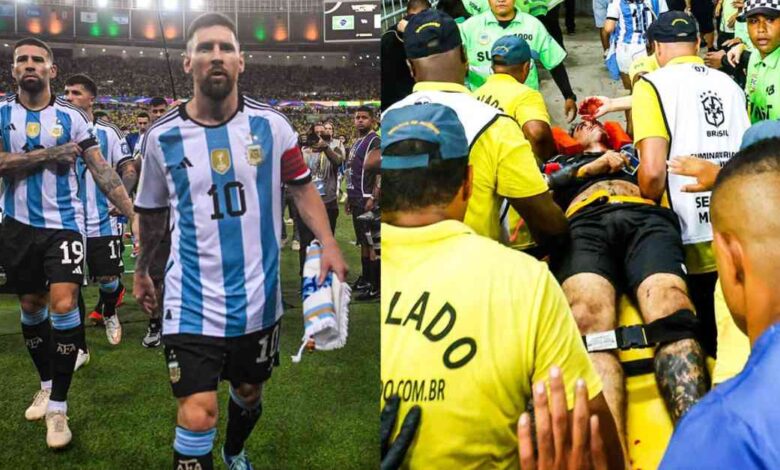 Lionel Messi and Nicholas Otamendi running towards the brawl. (Source: ESPN)