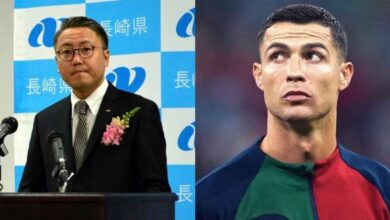 Cristiano Ronaldo and Japanese governor Kengo Oishi. (Image via X/SaltFlash & GOAL)