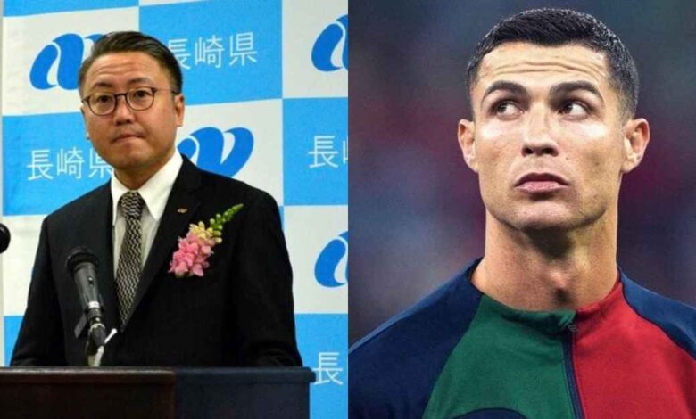 Cristiano Ronaldo and Japanese governor Kengo Oishi. (Image via X/SaltFlash & GOAL)
