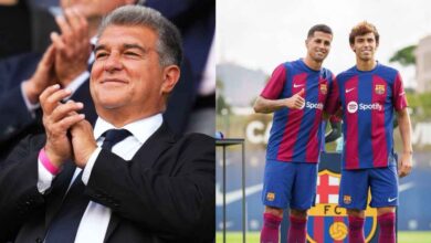 Joan Laporta with Joao Felix and Joao Cancelo.(Source: ESPN)